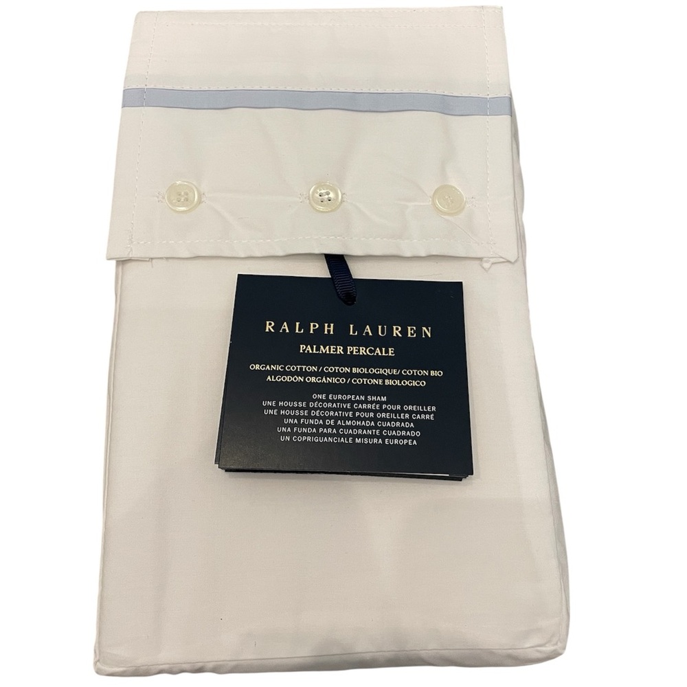 Ralph Lauren European Sham Palmer Percale 100% Organic Cotton Pale Sky Blue NEW